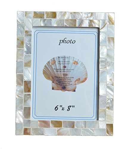 GIFTME 5 Mother of Pearl Pictures Frames,Coastal Wall Mount or Tabletop Desk Family Photo Frames 6 by 8 inch(Natural White)