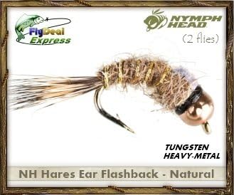 FlyDeal Fishing Flies Nymph-Head Hares Ear Flashback Natural - Nymph (2-Pack)