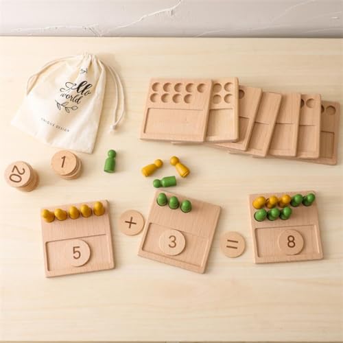 AM ANNA Wooden Counting Peg Board - Kindergarten Math Operation Number Toy for Toddlers - Montessori Educational Gift for 2-4 Year Old Boys and Girls