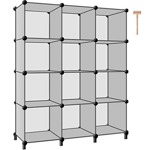 TomCare-Cube-Storage-12-Cube-Closet-Storage-Shelves-Cube-Organizer-Cube-Shelf-Storage-Cubes-Plastic-Bookshelf-Bookcase-DIY-Square-Closet-Cabinet-Organizers-Shelves-for-Bedroom-Office-Living-Room-Grey