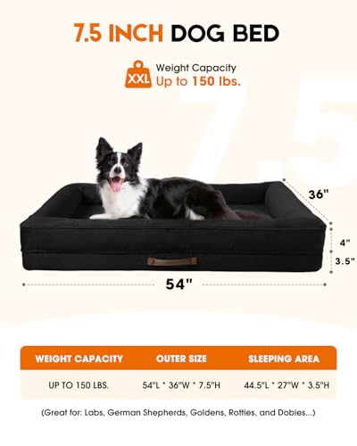 Orthopedic XXL Dog Bed for Giant Dogs, Non-Slip Bottom with Washable Cover | Waterproof, Machine Washable, Removable Cover, Egg Foam, Four-Sided Bolster, Joint Pain Relief, Senior Dogs, Black Dog Bed