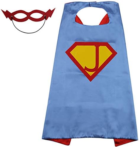 Initial Name Kids Superhero Cape with Mask,Blue & Red Capes,23 Letter Choice