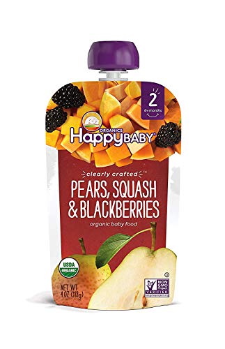 Happy Baby Organics Stage 2 Baby Food Pouches, Gluten Free, Vegan & Healthy Snack, Clearly Crafted Fruit & Veggie Puree, Pears Squash & Blackberries, 4 Ounces (Pack of 8) - Thumbnail 4