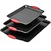 Perlli Cookie Sheets for Baking Non Stick Oven Pan Tray Baking Sheet 3-Piece Set (Small, Medium & Large) Carbon Steel BPA Free Cooking and Baking Trays for Cakes and Cookies with Red Silicone Grips