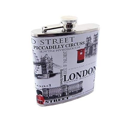 SHOPEE Branded London Stainless Steel and Stitched Leather Hip Flask 8 Oz (230 Ml), Alcoholic Beverage Holder