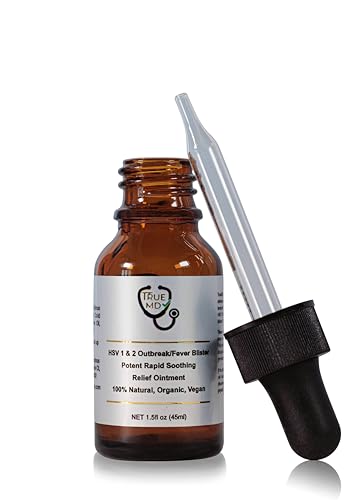 TRUE MD HSV 1&2 Outbreak/Fever Blister, Potent Rapid Soothing Relief Ointment. 100% Natural, Organic, Vegan