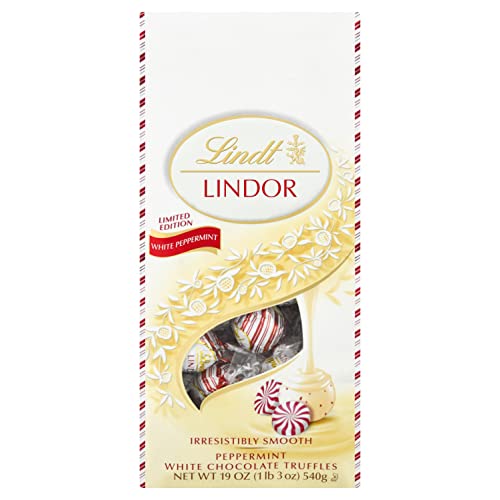 Lindt LINDOR Holiday White Chocolate Peppermint Truffles, White