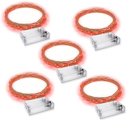 RTGS Red Color LED String Lights Batteries Operated on Silver Color Wire (RED COLOR 20 LEDs 7 FEET 5 SETs)