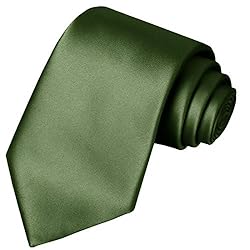 KissTies Olive Green Solid Satin Tie Necktie