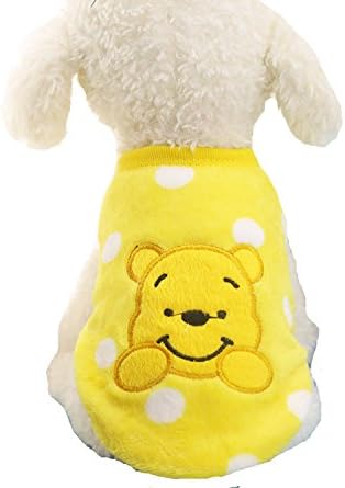 Chicpaw Puppy Pet Vest Small Dog Cat Clothes Shirt Coral Velvet Cartoon Coat Pet Chihuahua Apparel Costume (XXS(Length:5.9",Chest:9.8"), Yellow Winnie The Pooh)