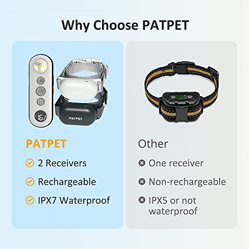 PATPET Dog Training Collar with Remote, Rechargeable IPX7 Waterproof 2 Packs Dog Shock Collar for 8 to 110 lbs Medium… - Image 7