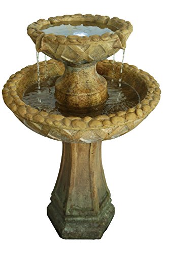 The travertine 31" 2-tier fountain w/led: outdoor …