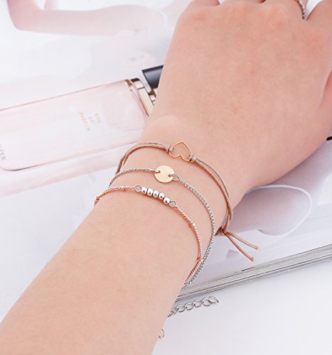 XOCARTIGE Charm Bracelets Set Bohemian Multiple Layered Beaded Bracelet for girls Delicate Chain Bracelet Bangle Cuff (A Gold) - Thumbnail 2