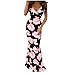 GONKOMA Summer Women Slim Harness Strap V-neck Dress Floral Print Long Dress