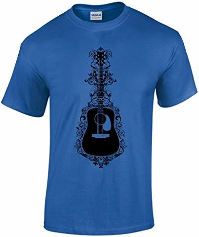 Men's Floral Acoustic Guitar Rock & Roll Blues Band Music T Shirt Royal Blue L