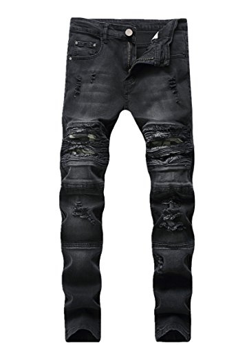 FREDD MARSHALL Men's Black Biker Moto Ripped Skinny Fit Dist