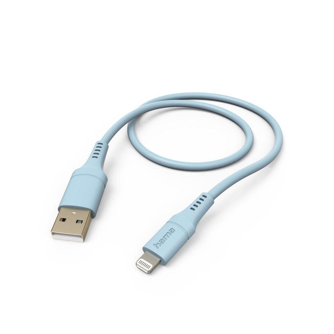 Hama Cable Flexible USB 2.0 A plug - Lightning charging plug (480 Mbit/s, silicone, 2.4 A, 1.5m) blue