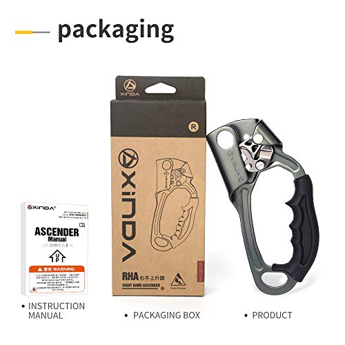 XINDA Climbing Hand Ascender for Arborist Tree Climbing Rigging 8-12mm Rope CE UIAA (Right Hand and Left Hand) (Right-Gray(Upgrade))