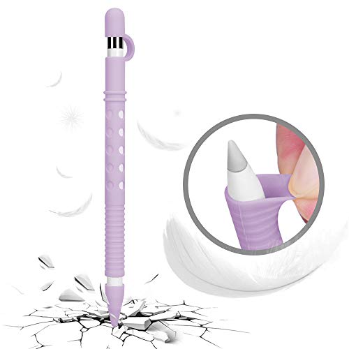 Silicone Case for Apple Pencil Holder Sleeve Skin Pocket Cover Accessories for iPad Pro 9.7/10.5/12.9, Soft Grip Pouch with Charging Cap Holder and 2 Protective Nib Covers (Purple) - Thumbnail 4