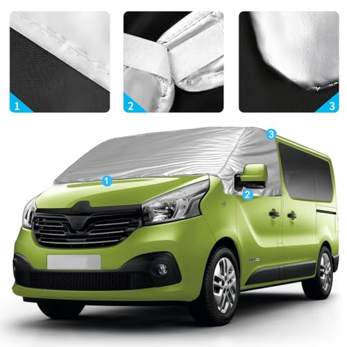 Opaltool Couverture de pare-brise avant pour Opel Vivaro, Trafic, Fiat Talento N-issan NV300 2014-2023, de luxe, argent, couverture thermique pliable
