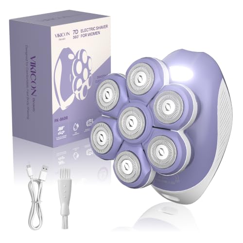 VIKICON Women's Electric Shaver 7D, USB Rechargeable Women's Shaver, Body Shaver for Legs and Body, Floating Head, Dry/Wet, LED Light, Compact for Travel, Purple