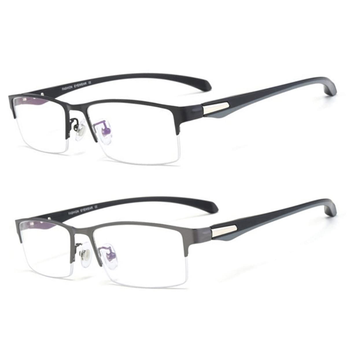 ZUVGEES 2-Pack Lightweight Metal and TR90 Half-Frame Readers Blue light Blocking Reading Glasses for Men - Suitable for Computer Work(Black & Gun Grey, 1.00)