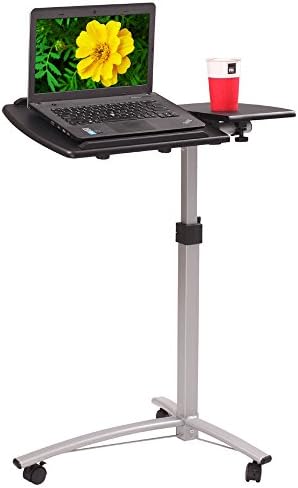 Leadzm Adjustable Height Angle Rolling Laptop Desk, Mobile Computer Desk, Dual Surface, Over Sofa Bed Table, Standing for Reading & Writing, Home & Office Desk，Black