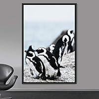 Framed Canvas Wall Art Group of Birds Beach Birds Expressive Group Multicolor Photography - 16x24 inches