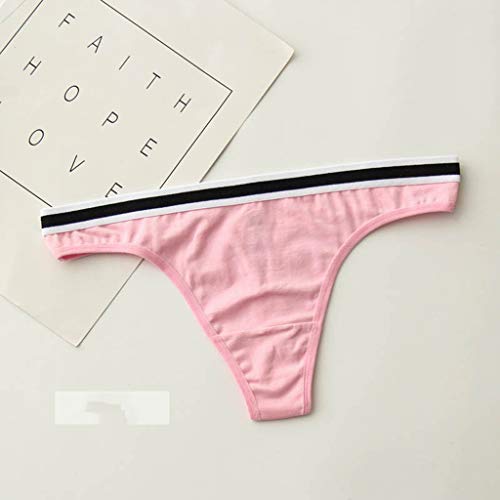 CakeLY 6Packs Women\'s Underwear Cotton Panties Solid Color Underwear Sexy Thong Pink