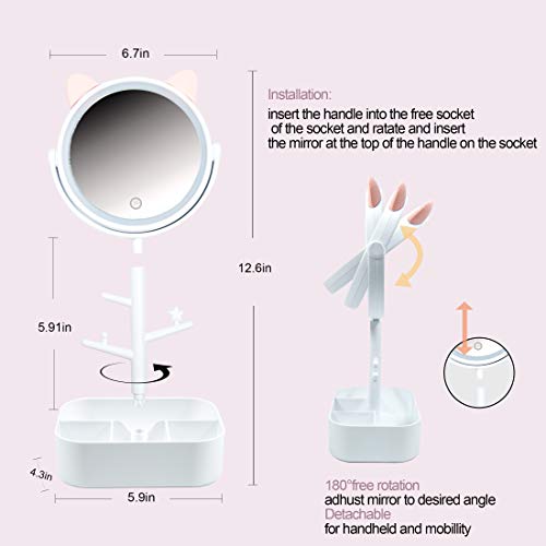 image for AIRO Vanity Mirror with Lights and Cute Cat Ears Design for Kids and G