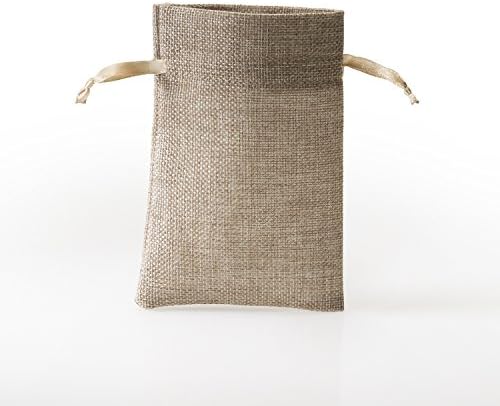 Stylish Natural Burlap Gift Bag with Gold Satin Drawstring and Cotton Lining - Value Pack of 12, 4" X 6" Reusable Linen Pouches - Perfect for Birthday Parties, Wedding, and Other Giveaways