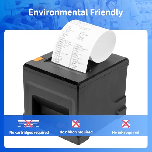 NetumScan 80mm 300mm/s POS Thermal Receipt Printer Thermal Receipt Printer with Automatic Cash Drawer, USB Ethernet Interface, Support Windows/Mac/Linux, Printer from