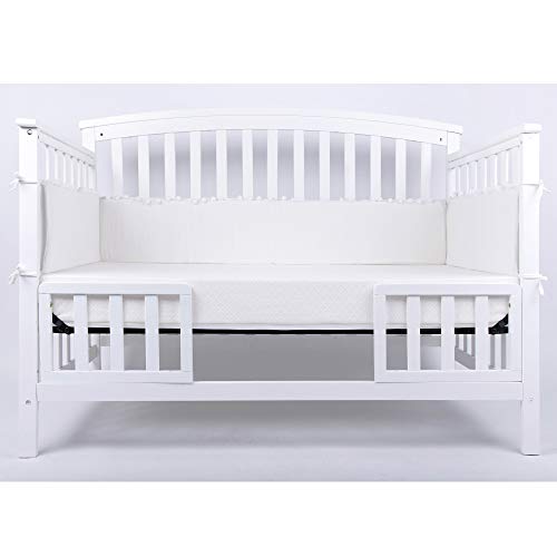 LOAOL Baby Crib Bumper Pads with Pom Pom Breathable Washable Padded Crib Liner Nursery Toddler Decor (White)