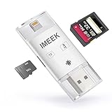 IMEEK SD TF Card Reader with Lightning Micro USB Connector, External Storage Memory Expansion for iPhone/iPad/Android phones/Mac/PC - White