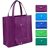 EXOBEST Grocery Bags Reusable Foldable for Shopping (set of 5), Foldable Into Pouch, Extra Large & Durable Heavy Duty Shopping Totes, Washable, Long Handles & Eco Friendly Reusable Shopping Bags