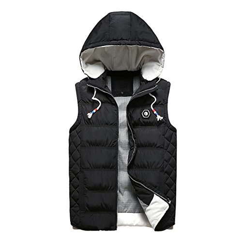 Beuniclo Men's Puffer Vest Active Gilet Padded Vest Men Sleeveless Jacket Removable Hooded Winter Outwear Jacket (Black, Large)