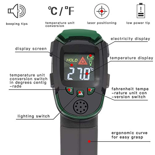 Digital Infrared Thermometer Laser Temperature Gun (Battery Include) with LED Display Non-Contact -26â„‰- 716â„‰(-32â„ƒ- 380â„ƒ) Ideal for Food Meat Cooking Kitchen, Automotive, Industry Measurement