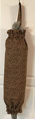 Free shipping to USA included in price -100% cotton fabric hanging plastic bag holder - Cheetah Print rust and browns - smoke free - pet free