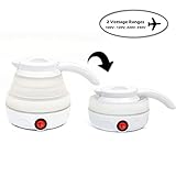 Gienar Travel Foldable Electric Kettle Food Grade Silicone Collapsible Kettle with Boil Dry Protection 600ML (100-120V & 220-240V, White)