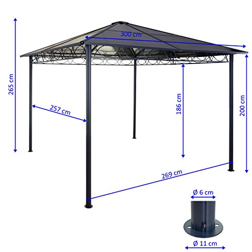 Hardtop Pergola HWC-C77, Garten Pavillon, Kunststoff-Dach Seitenwand Alu hellgrau 3x3m – Bild 5