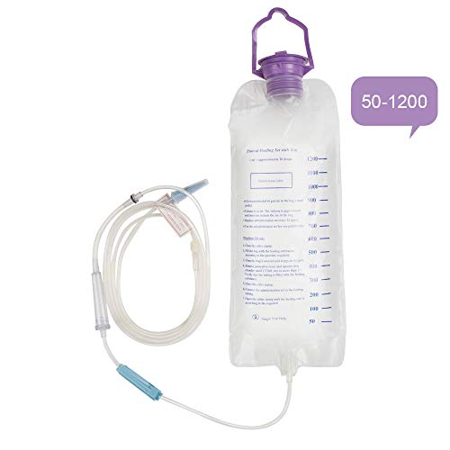 Denshine Disposable Enteral Nutrition Bag Feeding Bag, 1200ml Enteral Delivery Gravity/Pump Feeding Bag Set, Detachable Connector