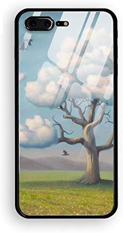 Hard Rigid Tempered Glass Back Cover Compatible for iPhone 8 Plus,Tree Back Glass Plastic Interior Anti Slip TPU Silicone Bumper Case Compatible for iPhone 8 Plus