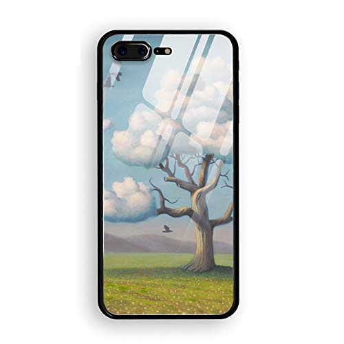 Hard Rigid Tempered Glass Back Cover Compatible for iPhone 8 Plus,Tree Back Glass Plastic Interior Anti Slip TPU Silicone Bumper Case Compatible for iPhone 8 Plus