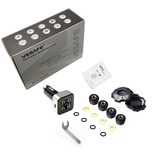 Vesafe Wireless Tire Pressure Monitoring System (TPMS), with 4 External Cap sensors. (Cigarette Lighter Plug with 2A Charging) (Color) - Thumbnail 5