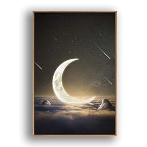 Framed Canvas Wall Art for Living Room, Bedroom Moon with Bright Canvas Prints for Modern Home Decoration Ready to Hang - 16"x24" inches