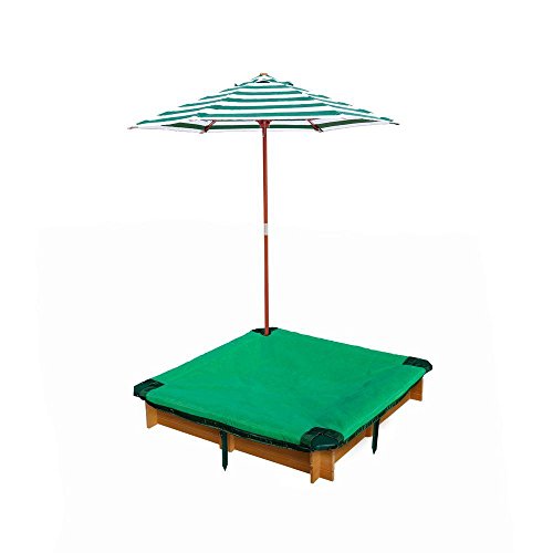 Gorilla Playsets 3-3/4 ft. x 3-3/4 ft. x 8 in. Square Interlocking Durable Sturdy Kids Play Set Sandbox with Cover and Umbrella
