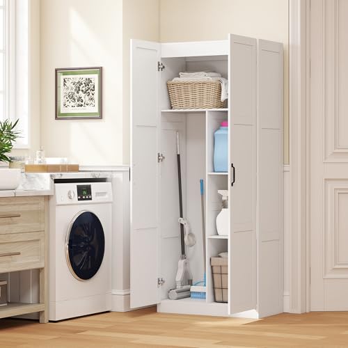 HOMCOM 71" Tall Kitchen Pantry Cabinet with Soft-Close Hinges, Modern Farmhouse Freestanding Pantry Storage Cabinet with 2 Framed Doors, 4 Adjustable Shelves, White