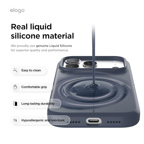 elago iPhone 17 Pro (6.3") Liquid Silicone Magnetic Case - MagSafe Compatible, Shockproof, Slim, Soft-Touch Finish (Indigo Jeans)