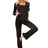 Velour Classic Hoodie Sweat Suit Jacket and Pants Set Velvet Tracksuit Back Pockets (Medium, Black)