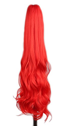 Yuehong Long Wavy 21″ Colorful Clip In/On Hair Extensions Piece Curly Claw Ponytail wig (Red)